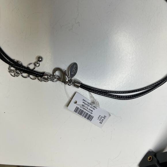 Chico's pendant necklace black pendant cord shiny hammered signed costume jewelr - Picture 5 of 14